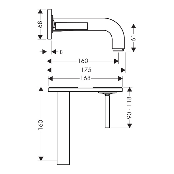 Axor Citterio Смеситель для раковины 160, встраиваемый, излив: 16см., цвет: сталь