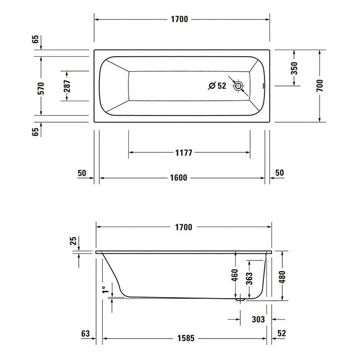 Duravit Qatego Ванна 170х70см., встраиваемая, акриловая, цвет: белый