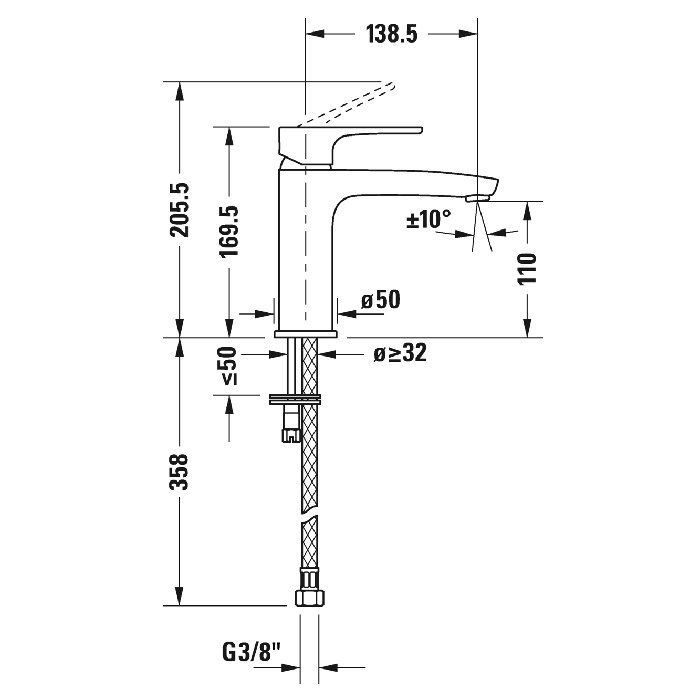 Duravit B.1 Смеситель для раковины, 1 отв., излив 139мм, цвет: хром