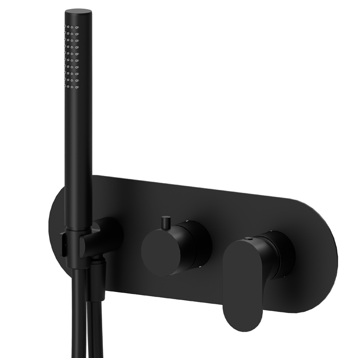 Newform Linfa II Смеситель для душа, встраиваемый, с ручным душем, 2 потока, внешняя часть, цвет: черный матовый