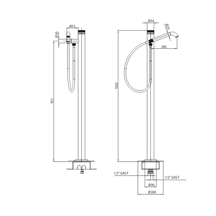 Bossini Nobu Смеситель прогрессивный напольный д/ванны, высота 103 см х Ø 54 mm., цвет: нержавеющая сталь