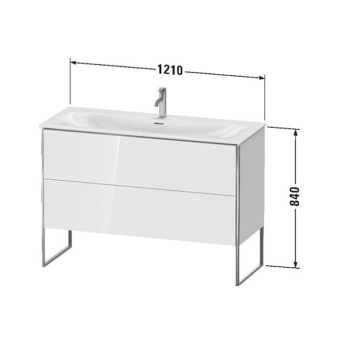 Duravit XSquare Тумба с раковиной 121х59.2x47.8см., напольная, 2 яшика, встроенные ножки с регулировкой по высоте, цвет: Nordic White SaM