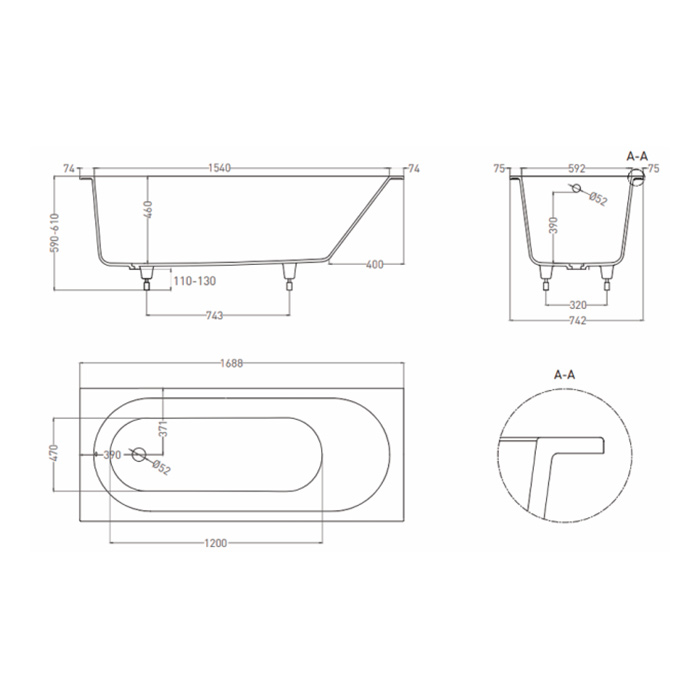 LOFO by Salini Ванна встраиваемая 170х75см, овальная чаша, материал: Solid Surface, цвет: белый матовый