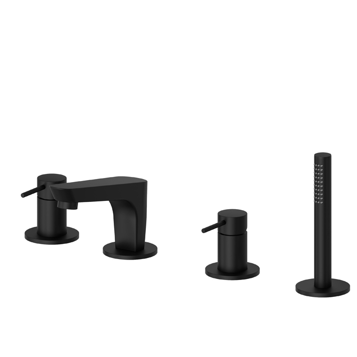 Newform O'Rama Смеситель на борт ванны, 4 отв., с изливом и ручным душем, цвет: черный матовый