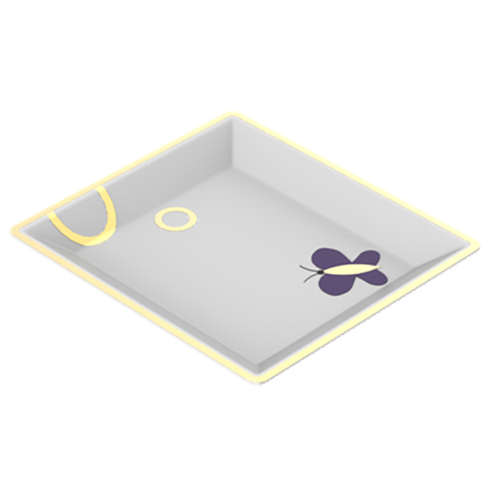 THG CAPUCINE MAUVE DECOR OR Поднос керамический 122х110 мм., настольный, small size, декор золото/лиловый, цвет: белый