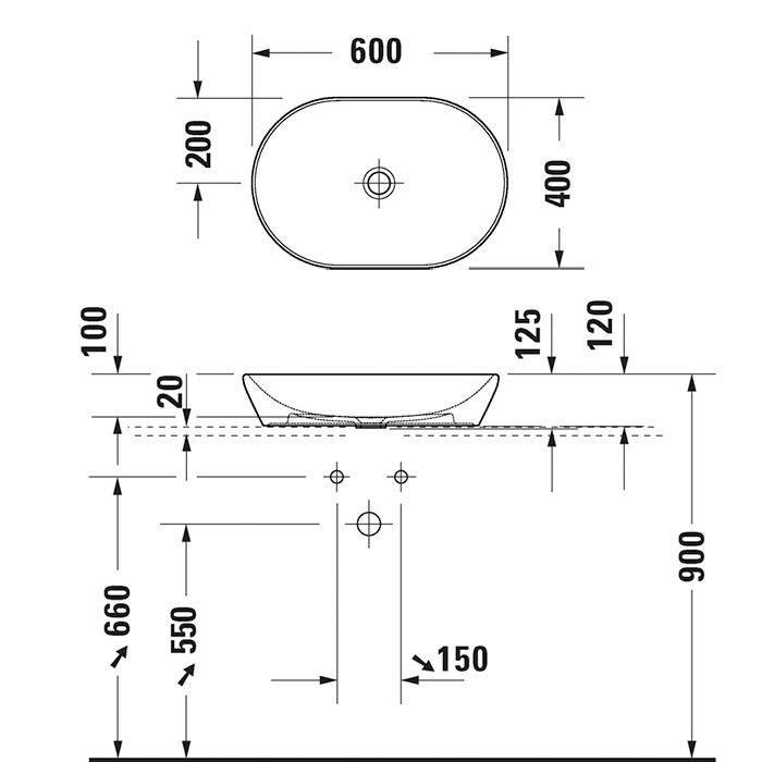 Duravit D-Neo Раковина накладная 60х40cм., без перелива, без отв., цвет: черный матовый