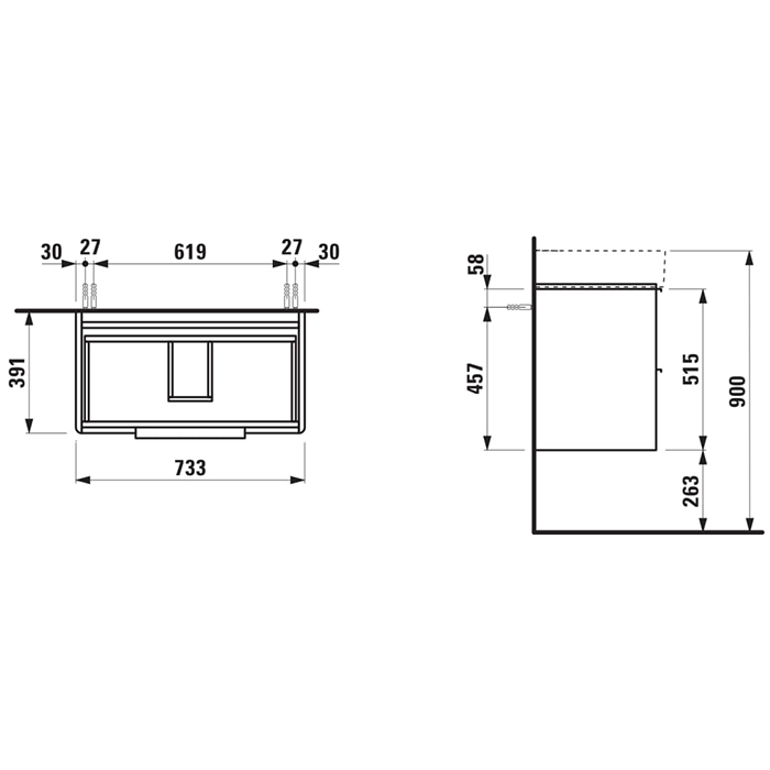Laufen Base База с раковиной 73.5х39х53см., подвесная, с 2 ящиками, цвет: белый матовый (уценена из-за дефекта)