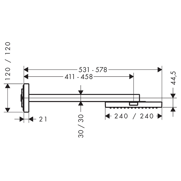 Axor Shower Верхний душ 24x24см., с настенным держателем 41.1-45.8см., цвет: сталь