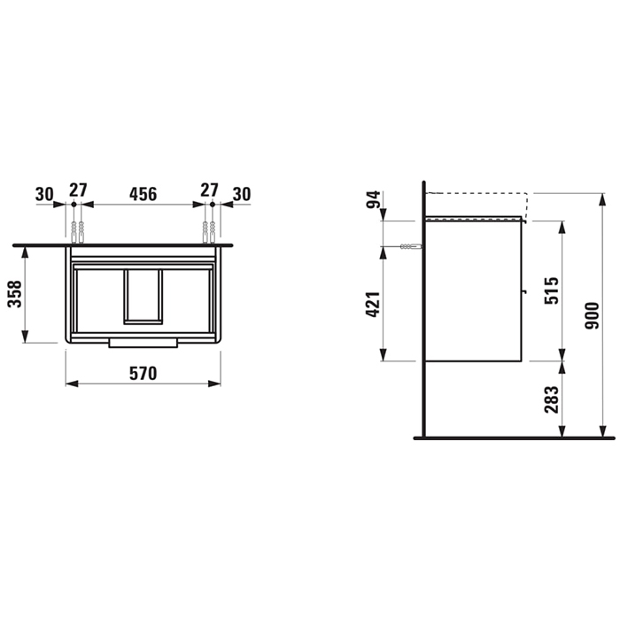 Laufen Base Тумба подвесная 57х36х53см., с раковиной, с 1 отв., цвет: белый матовый 