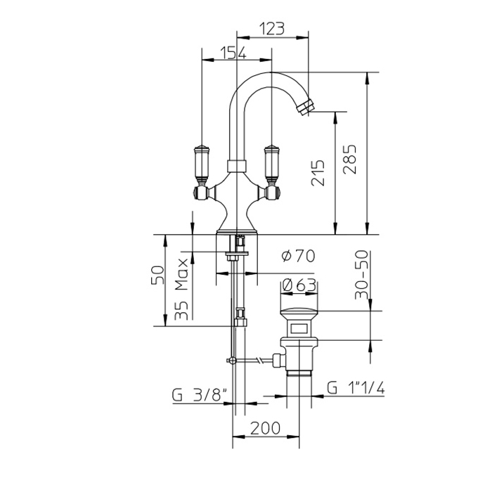 Bossini Liberty Смеситель для раковины на 1 отв., цвет: античная бронза