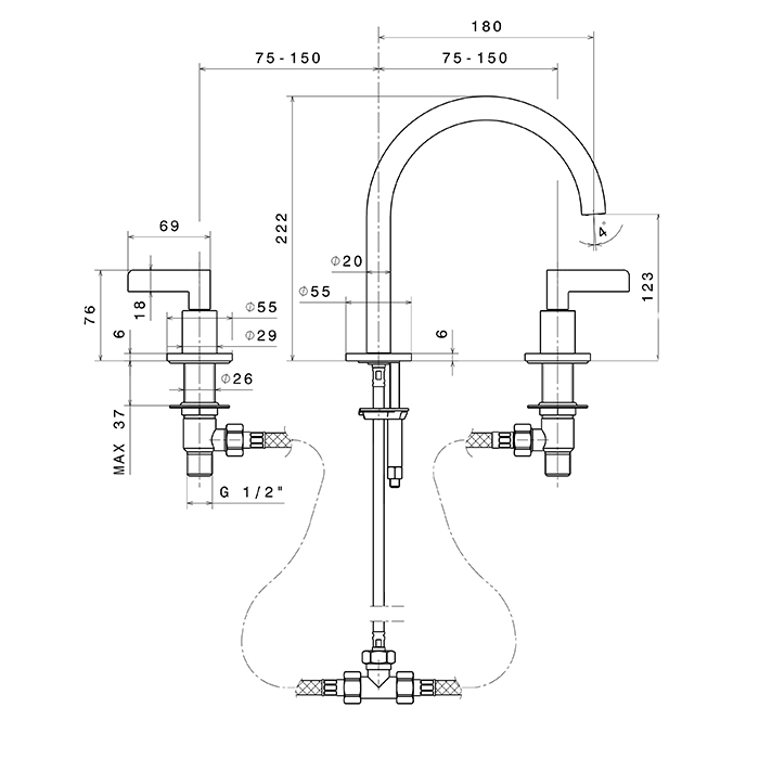 Newform Blink Chic Смеситель для раковины на 3 отв., излив: 12.3см., цвет: хром