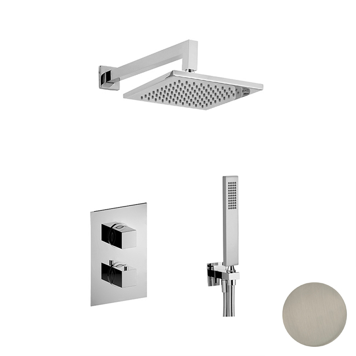 Cisal Wave Комплект для душа: термостатический смеситель, с  переключ, верхний душ с настеным держателем, ручн душ, цвет:  Nichel Spazzolato