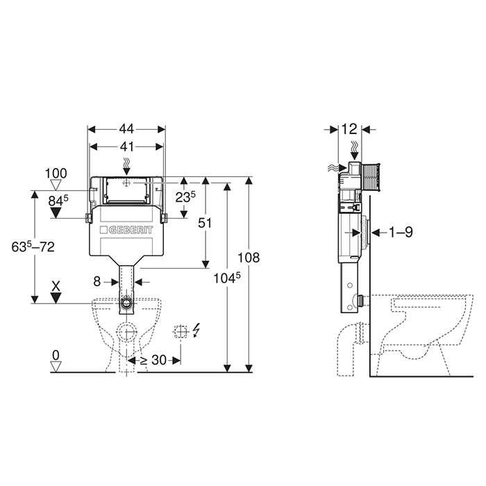 Geberit Sigma Смывной бачок скрытого монтажа 12 см, 6/3 литра