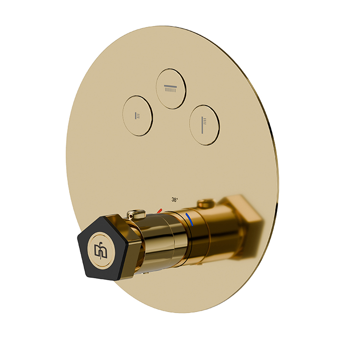 Newform ParkLE Смеситель для душа, встраиваемый, термостатический, на 3 потока, цвет: PVD glossy gold/черный матовый