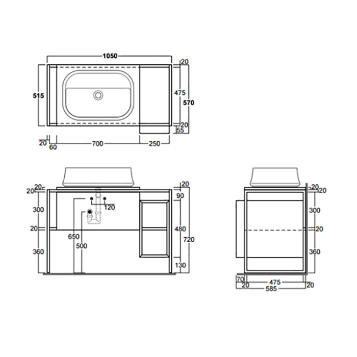 SIMAS Frame Комплект мебели с ящиком и открытым элементом, 105x57xh72см, напольная, Цвет: серый ясень/белый