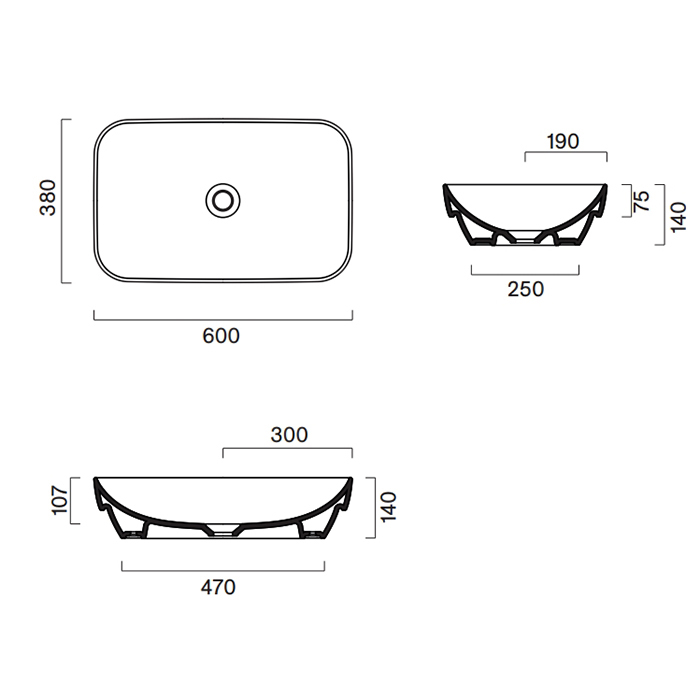 Catalano Green Раковина 60x38см, встраиваемая, без отв., цвет: Cemento Satinato