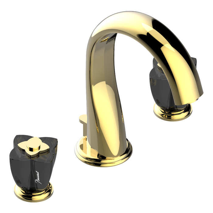 THG Petale de Cristal noir Смеситель для раковины, 3 отв., цвет: золото/черный хрусталь