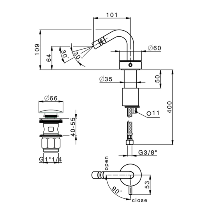Cisal Slim Смеситель для биде на 1 отв, цвет черный матовый