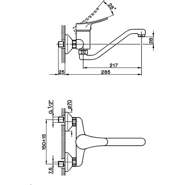 CISAL Кухонные смесители Смеситель однорычажный настенный для кухни,с поворотным изливом 285 мм, цвет: хром