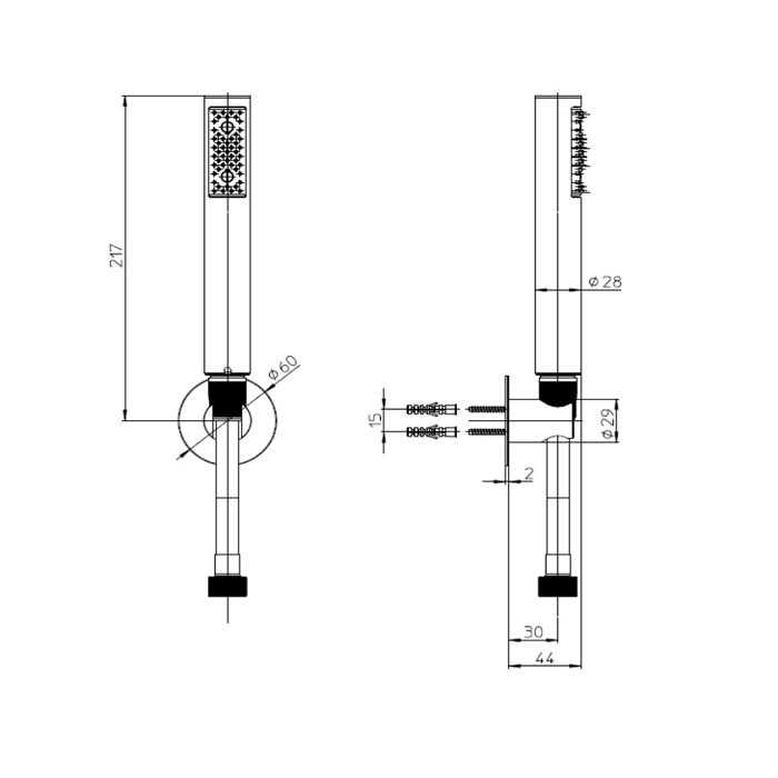 Bossini Nobu Комплект лейки из нержавеющей стали с фиксированным держателем и шлангом Cromolux 150 cm. , цвет: нержавеющая сталь