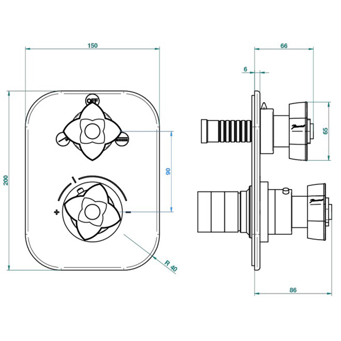  THG Petale De Cristal Clair Lisere Dore Смеситель для душа встраиваемый, термостатический, с переключателем на 2 полож, внешн часть, цвет: полир золото