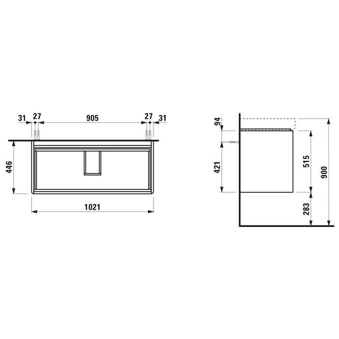 Laufen Base 2.0 База с раковиной, 102x44.5x51.5см., 2 ящика, цвет: белый матовый