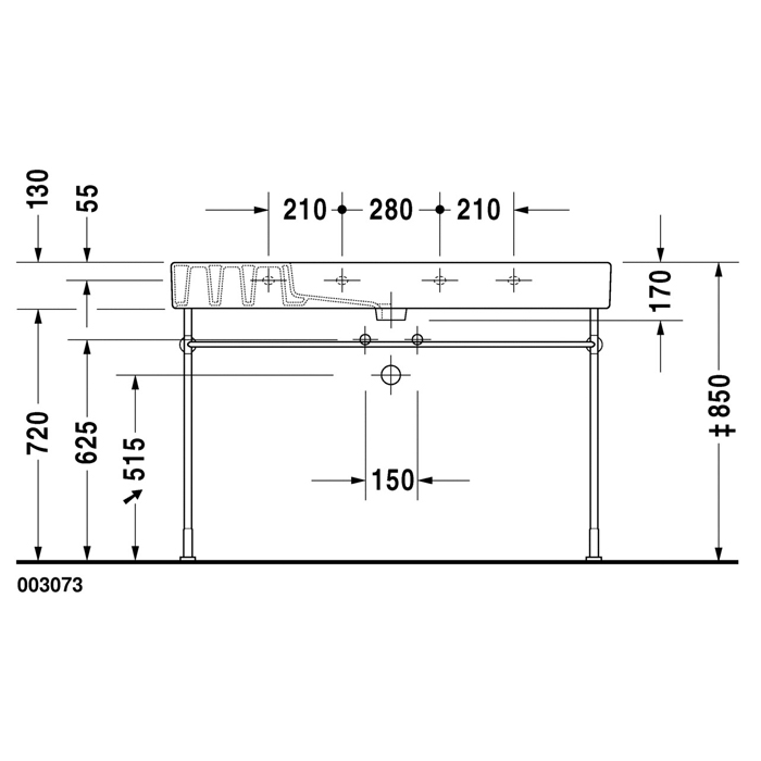 Duravit Vero Консоль металлическая 120x49см, с раковиной на 1 отв., c переливом, напольная, цвет: белый/хром