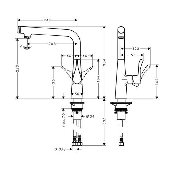 Hansgrohe Metris Select Смеситель  для кухни на 1 отв, поворотный излив, цвет: сталь