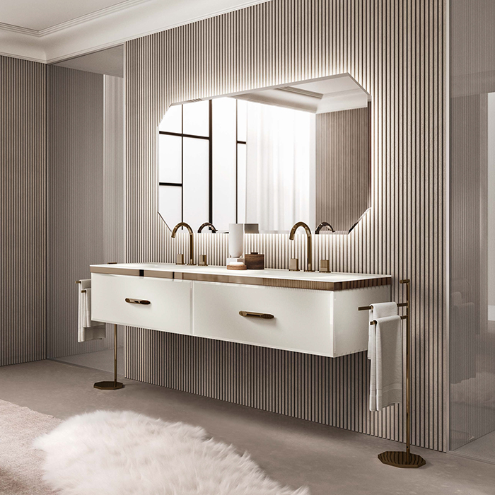 VITAGE milldue edition HILTON 07 Комплект мебели 90х55х31см подвесной, 2 раковины, зеркало, с подсветкой, отделка: стекло riso acidato, фурнитура: бронза