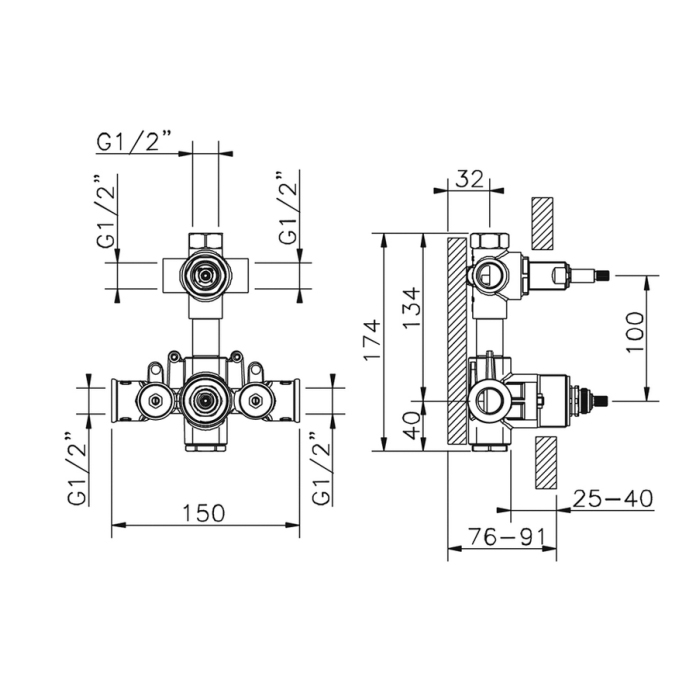 Cisal Встраиваемая часть термостатического смесителя с переключателем на 3 положения