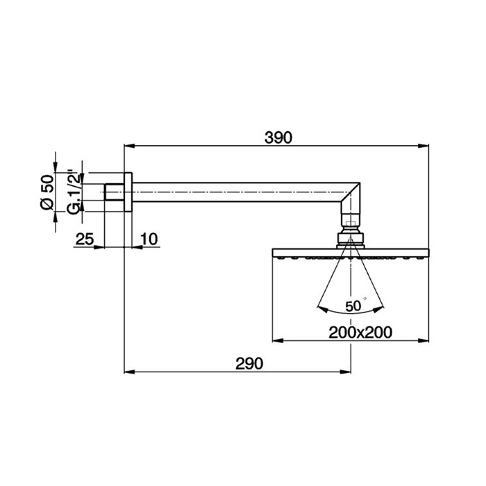 CISAL Shower Верхний душ 200х200 мм с настенным держателем L290 мм, цвет: хром