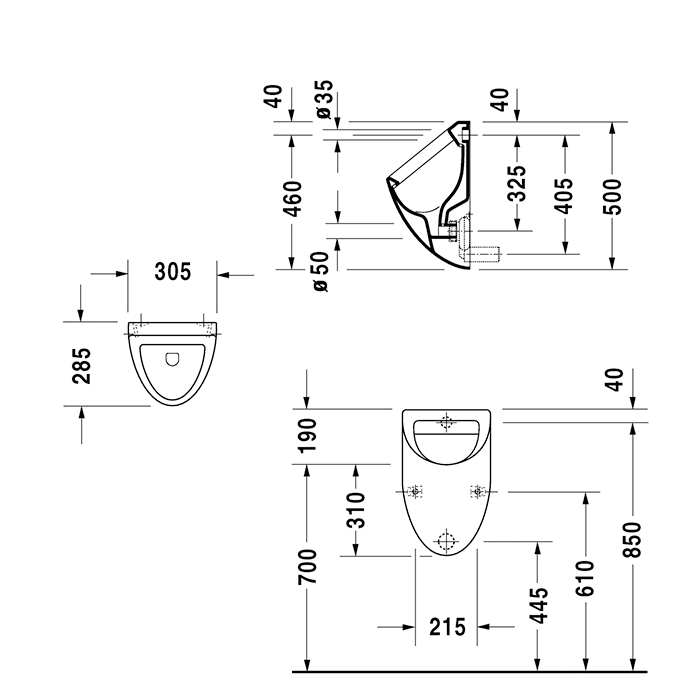 Duravit Fizz Писсуар 30.5х28.5cм., подвод воды сзади, в комплекте с креплением, без "мушки", цвет: белый