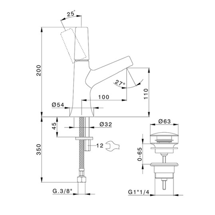 Cisal Vita Смеситель для раковины, на 1 отв, с донным клапаном, цвет: Black Titanium