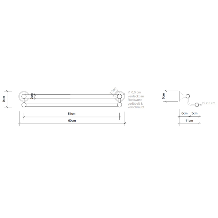 Decor Walther Classic HTD60 Полотенцедержатель двойной 60см, подвесной, цвет: никель полированный