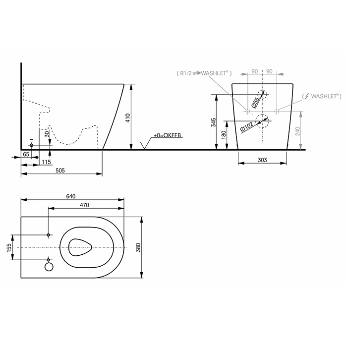 TOTO RP Унитаз напольный 38x64см, безободковый, цвет: белый