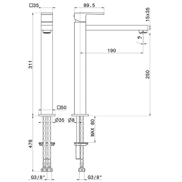 Newform Ergo Q Смеситель для раковины, 1 отв., высокий, цвет: черный матовый