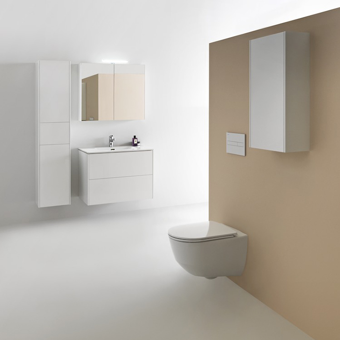 Laufen Base Шкафчик зеркальный 80x18.5x70cм, 2 дверцы, с горизонтальным элементом LED-подсветки, 2 стеклянные полки, 1 розетка, цвет: белый матовый