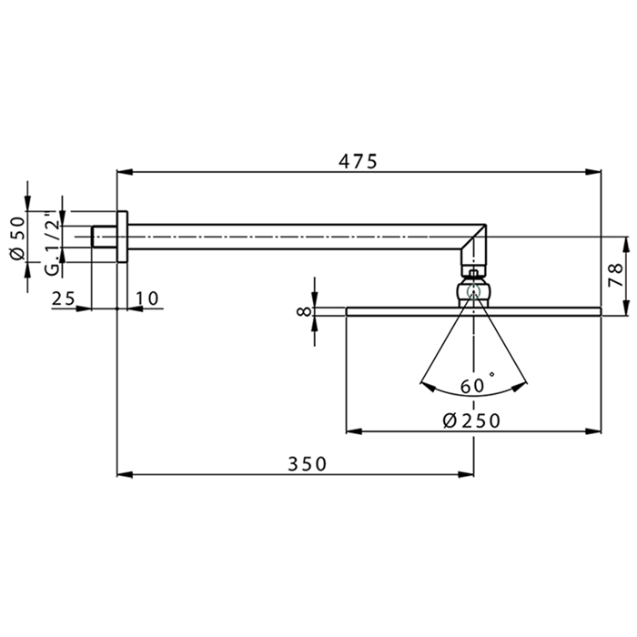 CISAL LESS NEW Верхний душ D250 мм с настенным держателем L350 мм, цвет: черный матовый