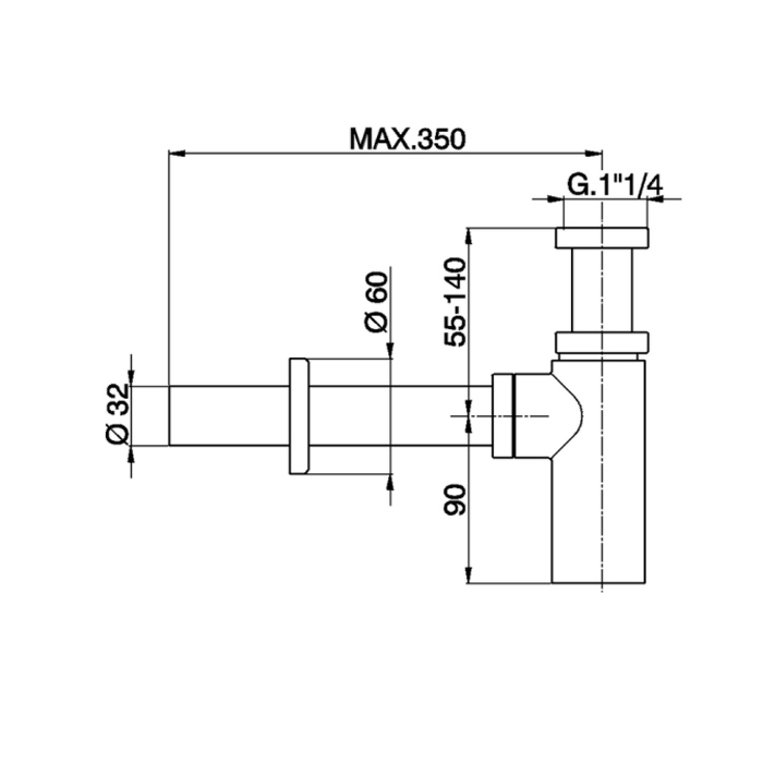 Донный клапан 1"1/4 для раковин без перелива, цвет Brushed Nickel
