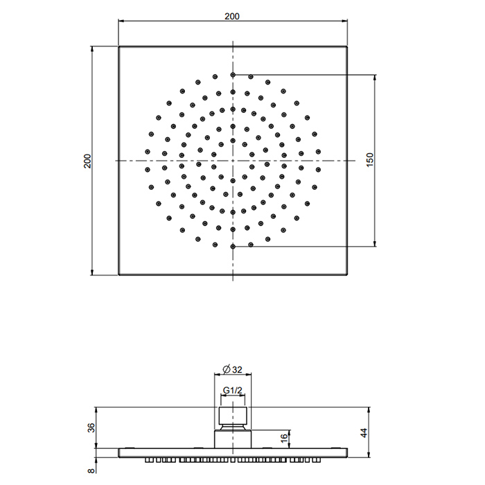 Carlo Frattini Spillo Steel Верхний душ 200x200 мм., квадратный, цвет: INOX