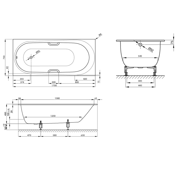 Bette Comodo Ванна 170х75х45см., встраиваемая, с шумоизоляцией, цвет: белый