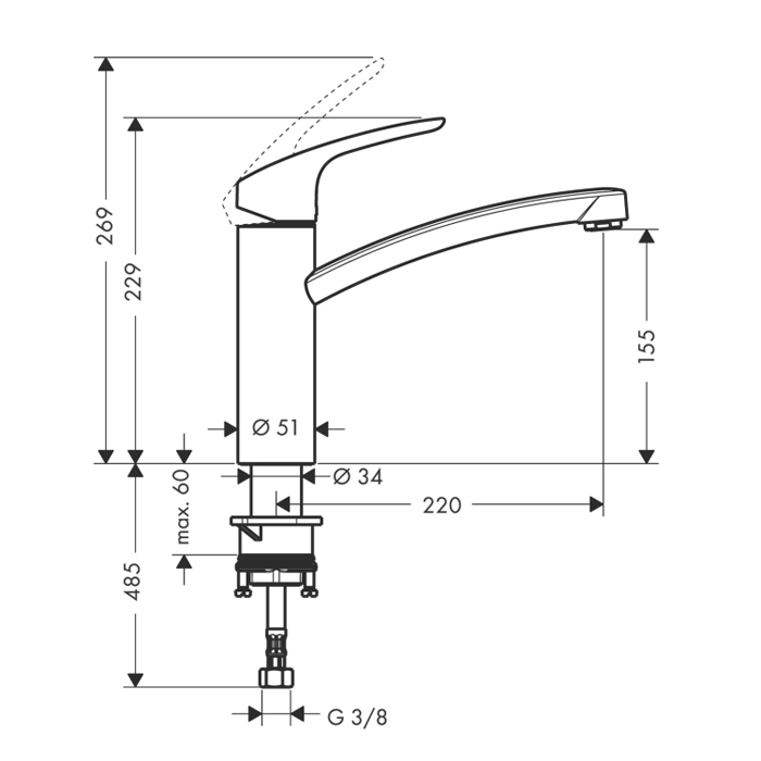 Hansgrohe Focus, Смеситель для кухни, Цвет: сталь