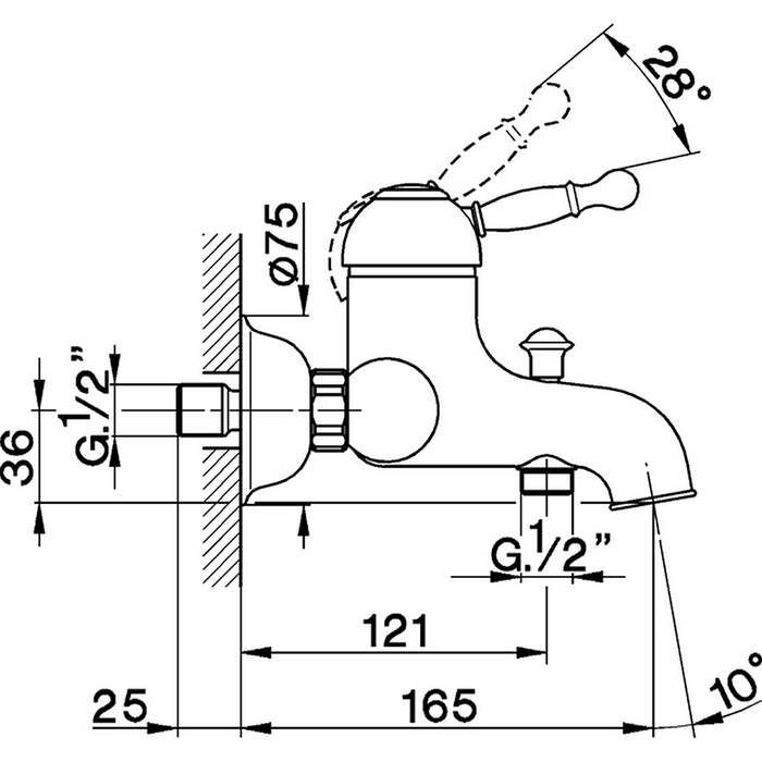 CISAL Arcana Royal Смеситель однорычажный настенный для ванны/душа, цвет: хром 