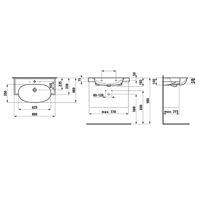 Laufen New Classic Раковина 80х48х16.5 см, 1 отв., подвесная, с переливом, цвет: белый LCC