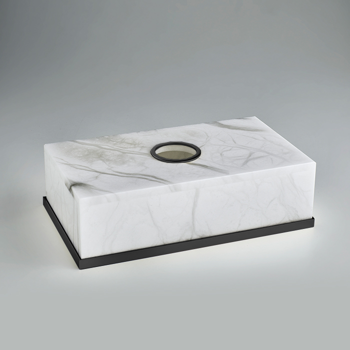 3SC Baster Round Контейнер для бумажных салфеток 26.5х7.5х15.5 см., настольный, цвет: алебастр/никель черный матовый