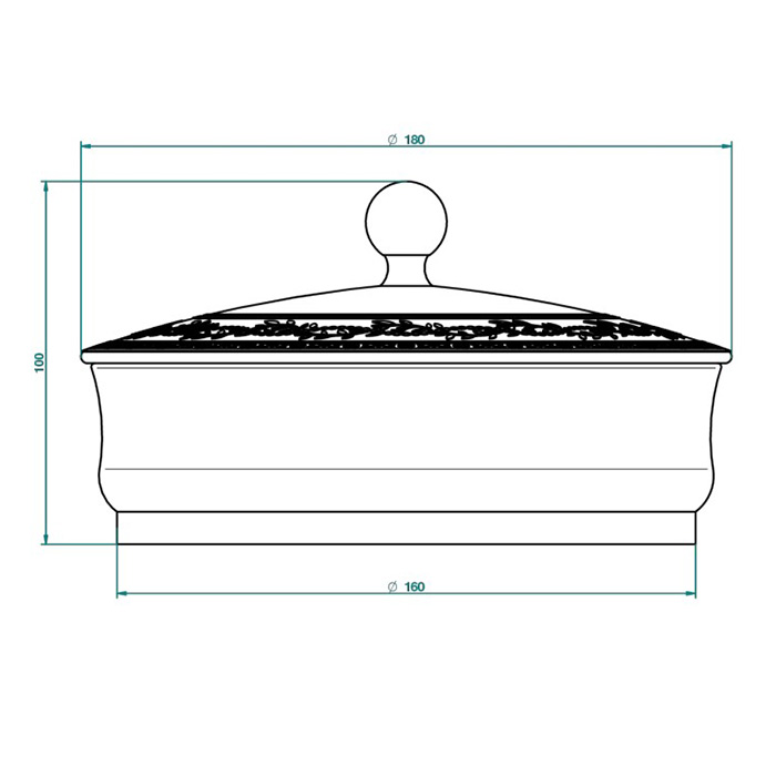 THG MARQUISE BLANC DECOR PLATINE Китайская лакированная коробка с белой керамической крышкой Ø180 мм., big size, декор платина, цвет: серебро