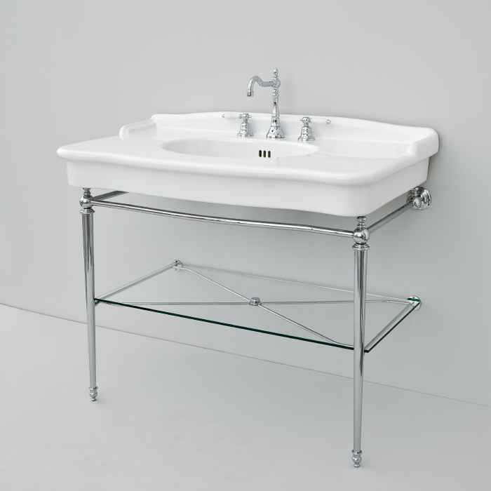 Artceram HERMITAGE Металлическая структура с раковиной 112х63см, на 3 отв., со стеклянной полкой, напольная, цвет хром,