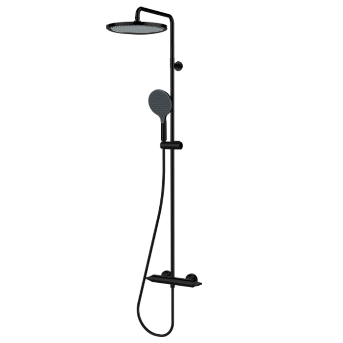 Bossini Apice Стойка для душа с термостатическим смесителем, верхним душем Ø280 мм., ручным душем и шлангом 1500 мм., цвет: черный матовый
