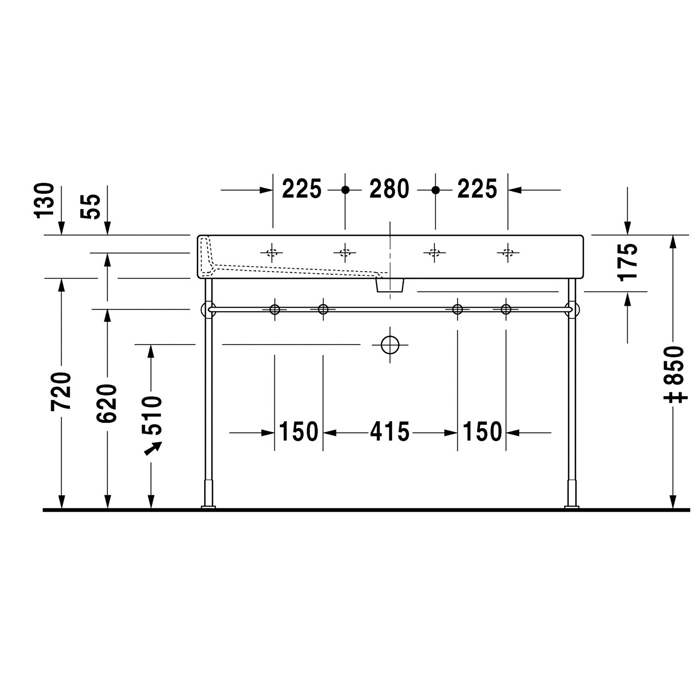 Duravit Vero Консоль металлическая с раковиной 120x47см, с 1 отв. под смес., напольная, цвет: белый/хром