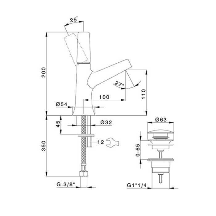 Cisal Vita Смеситель для раковины, 1 отв., с донным клапаном, цвет: черный матовый